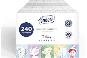 Tenderly Fazzoletti Baby Disney, 240 Pacchettini di Morbidi Fazzoletti Dedicati ai Nasini dei più Piccoli, Adatto a Pelli Sensibili, 4 Veli, Made in Italy, Dermatologicamente Testato