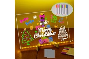 JOPWUE LED-Notiztafel mit 7 Farben, beleuchtetes Acryl-Nachrichtenbrett, beleuchtetes Zeichenbrett für Kinder, beleuchtet, trocken abwischbar, mit Ständer für Weihnachten, Büro, Schule, Zuhause (30 x 20 cm)