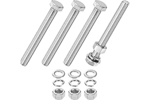 M METERXITY 4-Pack Hex Head Screw Bolt with Nuts Flat & Lock Washers M12x100mm Stainless Steel Bolts and Nuts Kit Fully Threaded Metric Bolt Assortment for Equipment/Machinery