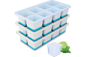 TECHSHARE Eiswürfelform Groß, 3 Pack Große Eiswürfelbehälter mit Deckel, Leichtes Lösen, BPA-Freie Silikon Eiswürfelformen, 4,5cm Eiswürfel xxl für Whiskey, Cocktails und Getränke (Blau Silicone Ice Cube Tray)