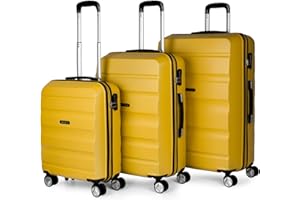 ITACA - Juego Maletas De Viaje rígidas Trolley con Candado de Combinación y 4 Doble Rueda 360° Set Maletas De Viaje Ligeras y Resistentes con Neceser, Mostaza