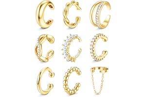 Morfetto Ear Cuff No Piercing for Women 14K Gold Plated Clip On Earrings for Non Pierced Ears - 9 Pcs Stack Non Tarnish Fake Cartilage Earrings