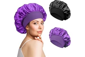 KIIWAH 2 Pezzi Cuffia Seta Capelli Ricci, Cuffia Capelli Ricci Notte Bonnet per Capelli Ricci, Cappello da Notte per Donna