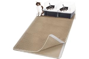 Casgee Katzenklo Matte 120x70CM, Katzenstreu Matte Doppelte Schichte, Katzenmatte Katzenklo mit Klettverschluss, wasserdichte Non-Slip Matte Katzentoilette, Waben EVA matte katzenklo unterleger, Beige