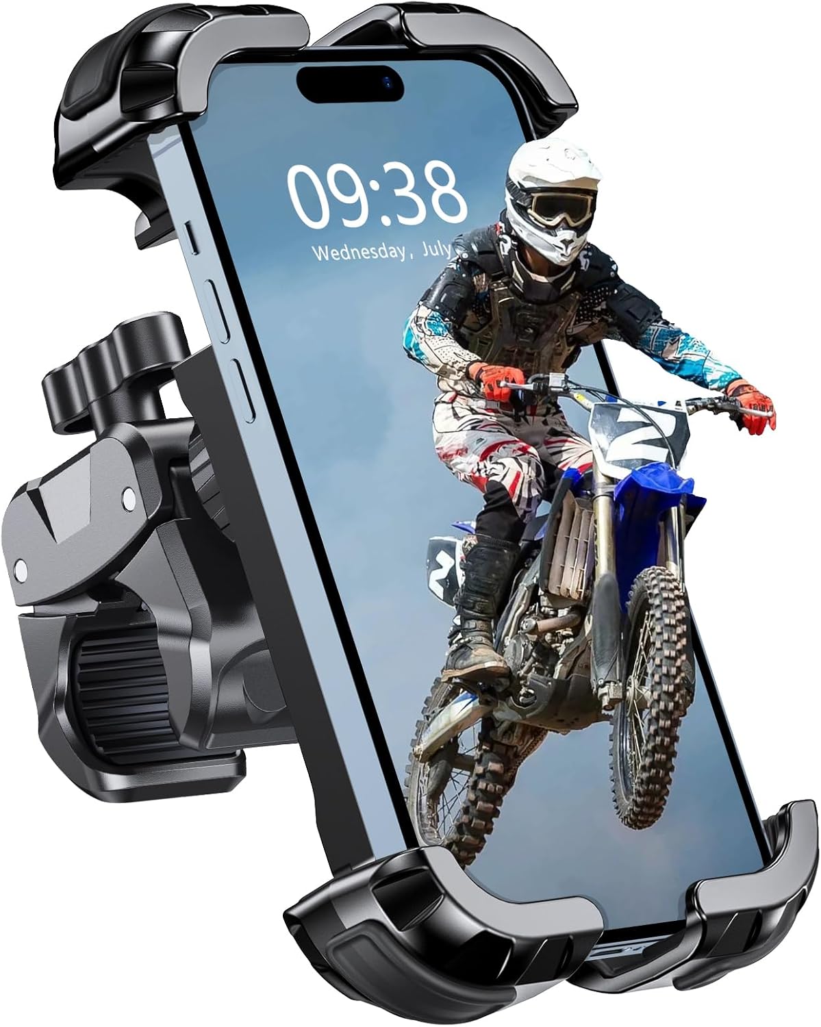 Babacom Bike Phone Holder, Upgrade Motorbike Phone Holder [1s Lock][Secure Protection], 360° Rotatable Phones Holder for Mountain Bike/ATV, Motorbike Handlebar Clamp Mount Riser for 4.7-6.8" Phones