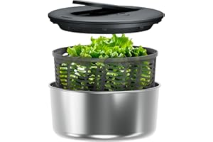 Zyliss Swift Dry Salad Spinner Stainless Steel Large, 6L, Non-Slip Base, Serving Bowl, AquaVent™ Technology, One Handed Pump, Brake System, Easy to Clean