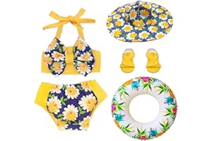 YUNHENTONG Set de Maillot de Bain pour Poupée, Vêtements de Poupee D'été, Set de Bain Poupées avec Bouée de Natation Chapeau de Soleil Sandales pour Poupee de 18 Pouces Accessoires d'eau D'été