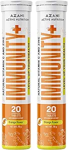 Azani Active Nutrition Immunity Booster with Natural Vitamin C Amla Extract 1000mg, Rare Rose Hips Extract & Natural Zinc - Pack of 2, 40 Effervescent Tablets (Orange Flavoured)