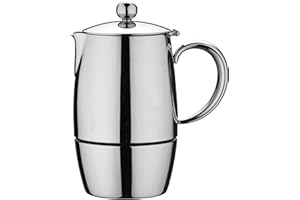 Café Stal BEC-06M Café Stål Bellux Range 18/10 Stainless Steel Espresso Coffee Maker Classic Style Stovetop Italian Moka Pot Design, Hollow Cool Touch Handles, 6-Cup (280ml )