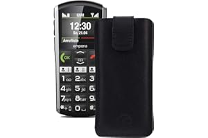 Favory Tasche Etui kompatibel mit Emporia Simplicity Hülle aus echtes Leder Schutzhülle (Lasche mit Rückzugfunktion) in schwarz