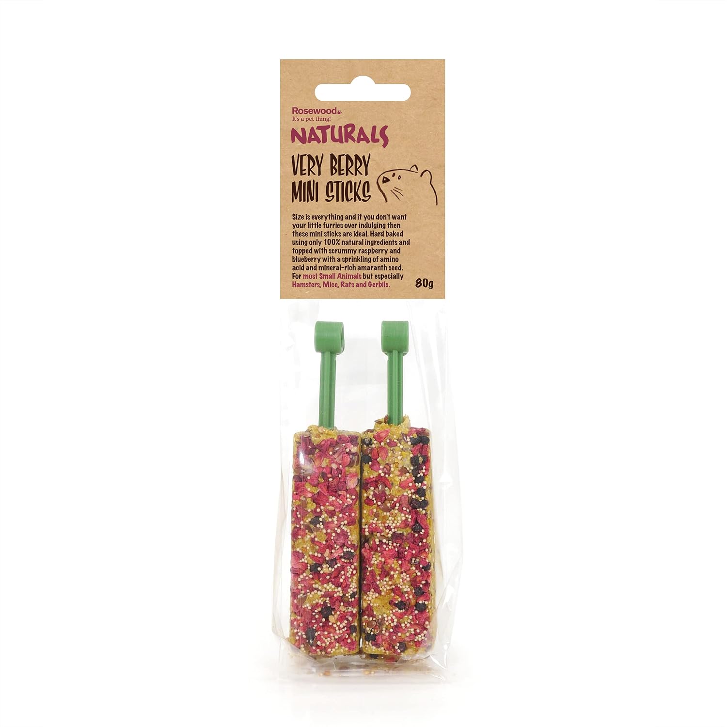 Rosewood Naturals Very Berry Mini Sticks, Small Animal Treats for Hamsters, Gerbils, Mice and Rats, 80g