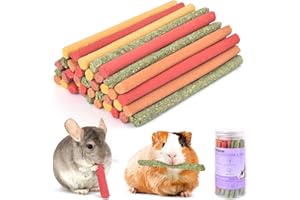 ERKOON Kaninchen Spielzeug, Timothy Heu Sticks Karotten Rosengraskuchen Zahnpflege Molar, Chinchillas Spielzeug Kauspielzeug für Kaninchen, Meerschweinchen, Hamster, Chinchilla (L/40 pcs)