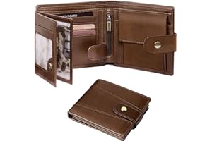 GSG SINCE 1998 Men's Wallets Cowhide Leather Multi-Functional RFID Blocking Wallet with 17 Credit Card Slots, 2 Banknote Compartments, 2 ID Windows, 1 Coin Pocket Dark Brown