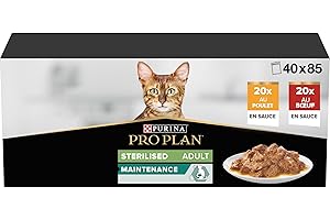 PURINA PRO PLAN | Adult STERILISED MAINTENANCE | Aliment Complet pour Chat Adulte Stérilisé | Aide à maintenir une bonne santé urinaire | Effilés en Sauce| Poulet, Boeuf | Sachets | 40x85g