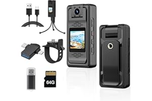 LX-VIECKDUN 2K 1440P Body Camera, 128GB HD Police Wearable Camera with Night Vision, 1.3" Screen, Audio Recording, Mini Body-Worn Cam for Security, Sports, Outdoor Action (Black)