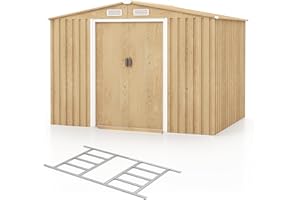 COSTWAY Casetta da Esterno 4,47㎡, Capanno Porta Attrezzi con Porte Scorrevoli, Maniglie, Sfoghi e Tettoia, Casetta da Giardino in Lamiera di Acciaio e Lamiera Zincata (259 x 196 x 184 cm)
