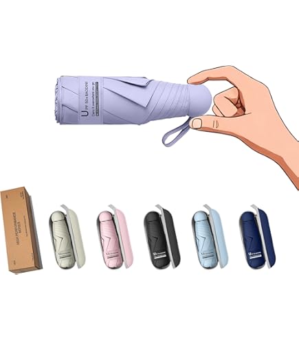 BAODINI Mini ombrello da viaggio per borsa con custodia, piccolo ombrello compatto, protezione UV, leggero, piccolo ombrello tascabile con custodia