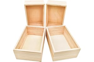 Anktily Confezione da 4 scatole portaoggetti in legno grezzo, 15 x 10 x 6 cm, piccole scatole rettangolari in legno naturale rustico, per la decorazione della casa