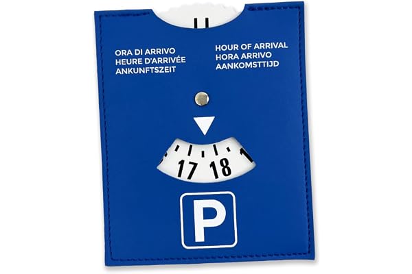 pubblimania Disque horaire Maxi Bleu Modèle Luxe pour utilisation toute l'Europe – Parking Heure d'arrivée. Similicuir souple Soft-Touch 10,5 x 13 cm (Disque horaire Similicuir Bleu)
