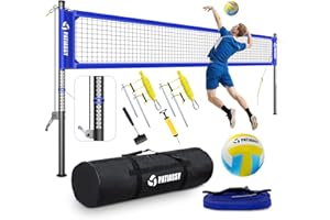 Patiassy Portable Professional Outdoor Volleyball Net Set with Adjustable Height Aluminum Poles, Winch System, Volleyball with Pump and Carrying Bag for Backyard Beach (Deep Blue)