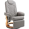 HOMCOM PU Recliner Chair with Footrest, Headrest, Round Wooden Base, Lounge Reading Armchair for Living Room, Bedroom and Office, Grey