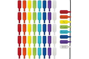 AIEIEII 40 PCS Cable Labels Tags Write On, Colorful Cable Organiser Durable Label Tags, Cord Management Self Adhesive Label, Suitable for Home Office Wire Management and Identification