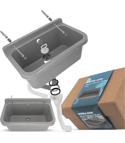évier Extérieur Jardin Adventa: Meuble Lavabo En Résine De PP, Facile à Assembler, Baignoire Résistante Aux Acides D'usage Courant, Buanderie, Garage, Extérieur, 60 L X 50 X 85 H Cm, Blanc Lavoir Buanderie