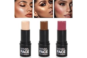GRANVOO 3 Pcs Bâton de Maquillage Visage, Longue Durée Lisse Fard À Joues Contouring Highlight Crème Stick, Ensemble de Bâton Maquillage Contour Surligneur Contournez Facilement pour Cheek Yeux