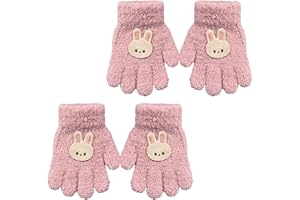 TUONYIS 2 Paia Guanti da per Bambini Guanti Invernali per Bambini Maglia Guanti Bambini Guanti Caldi Muffole a Maglia Guanti Invernali Lavorati a Maglia 1-3 Anni, Taglia unica (Rosa)