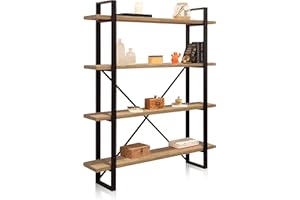 ADEC GROUP duehome | Estanteria Alta con 4 Estantes, Modelo Plank, Acabado en Roble Boreal y Estructura Metalica Color Negro, Medidas: 150 cm (Ancho) x 180 cm (Alto) x 35 cm (Fondo)