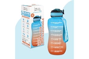 THE STEEL BOTTLE - Borraccia motivazionale sportiva palestra 2.2 Litri con livelli e indicatore del tempo, cannuccia e fasce orarie - BPA e Phthalate Free - chiusura ermetica (Orange & Blue)