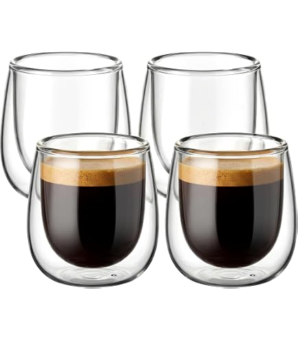 IZSUZEE Set di 4 tazze da caffè da 80 ml, a doppia parete, in vetro