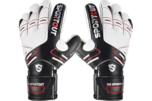 Sportout Gants de Gardien de But pour Jeunes et Adultes, Fournir Une Forte Protection au Doigt, Prévenir Les blessures, Noir