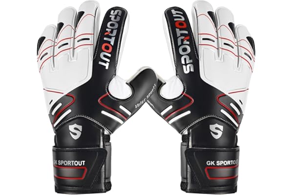 Sportout Gants de Gardien de But pour Jeunes et Adultes, Fournir Une Forte Protection au Doigt, Prévenir Les blessures, Noir