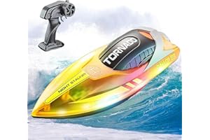OBEST Barca telecomandata 2,4 GHz, Lancha teledirigida con Luces, 2 baterías, Barco teledirigido para niños a Partir de 6, 7, 8, 9, 10, Juguetes, Regalos para niños