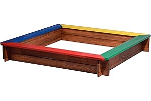 dobar® green label quadratischer Sandkasten | Bunte Sandkiste Holz ohne Dach | Klassischer Kinder-Sandbox aus massivem Vollholz | 117 x 117 x 18 cm | 5-farbig
