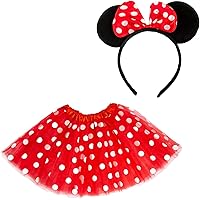 Oblique Unique® Damen Maus Mouse Kostüm Rot Weiß Schwarz mit Tutu Gepunktet + Haarreifen mit Maus Ohren und Schleife für…
