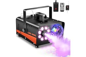 CIGAA Smoke Machine with 13 Colorful LED Lights Effect, 600W Fog Machine with Disco Ball Lights Wireless Remote Control, Suitable for Parties Wedding Halloween and DJ Stage