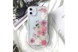 Tybiky Custodia protettiva per iPhone 13 Mini, realizzata a mano, con veri fiori secchi, realizzata a mano, per iPhone 13 Mini, quadrifoglio rosa