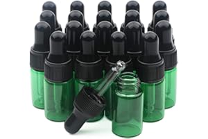 Unxuey 20 Pack 3ml Green Glass Dropper Bottles with Pipettes Dropper Essential Oil Eye Drops Vials with Black Screw Cap Perfume DIY Beauty Travel Sample Vials