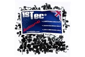 1STec 100 x 3.5mm Small Round Black Cable Clips for Indoor/Outdoor use on Plaster Wood or Masonry Hardened Nails to Tack Telephone Cable Low Voltage Lights USB Leads Speaker & Door Bell Wire