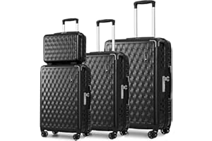 Sea choice Luggage Sets 3 Piece Hard Shell PC+ABS Durable Suitcases with Cosmetic Case Trolley Travel Suitcase with Silent 8 Spinner Wheels TSA Lock YKK Zipper, Black 4 Piece(13in/20in/24in/28in)