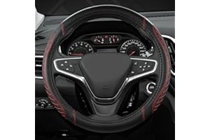 GIANT PANDA Funda de Volante de Cuero PU, 37-38 cm / 14.5-15'' – Acolchado Diamante, Transpirable, Antideslizante, Ajuste Universal - Negro+Rojo