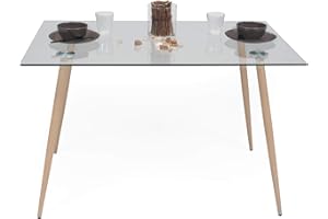 Homely - Mesa de Comedor o Cocina Cairo Antique | Mesa de Diseño Nórdico | Mesa de Cristal | Mesa de Comedor, Cocina, Salón | Patas de Metal Acabado Madera | de 120x79,5 cm | Color Roble