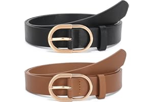 WERFORU Women Leather Belts with Gold Buckle for Jeans Pants Fashion Ladies Leather Belts