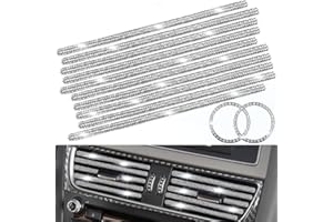 CKANDAY 10 Pack Bling Car Vent Outlet Trim + 2 Crystal Rhinestone Anello Emblem Sticker, Diamond Air Conditioner Seal Strip Line per Tutti Straight Air Vent Outlet Accessori Interni Auto Decorazione Argento