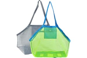 Vueinrg 2 Stück Netztasche Sandspielzeug Tasche Netz Strandtasche Wasserspielzeug Netzbeutel Faltbar Wiederverwendbar Strandnetz Mesh Bag Beach Aufbewahrungstasche für Familie Urlaub