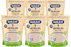 SMILEAT EAT & SMILE Smileat | Papilla Ecológica de 7 Cereales para Bebés desde los 6 Meses | Sólo con Ingredientes Naturales | Papilla Sana y Saludable | Sin Azúcar ni Gluten | Pack de 6 x 200 g