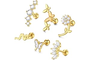 Longita Tragus Piercing Orecchio Acciaio Inossidabile 16G Farfalla Serpente Helix Piercing per Donna Conch Piercing Orecchio 6MM