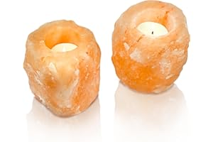 Amazing Health Pair of Himalayan Salt Tealight Holders – Hand-Carved Natural Pink & Orange Rock Salt Candle Holders – Authentic Crystal Set for Home Décor, Gifting & Table Lighting